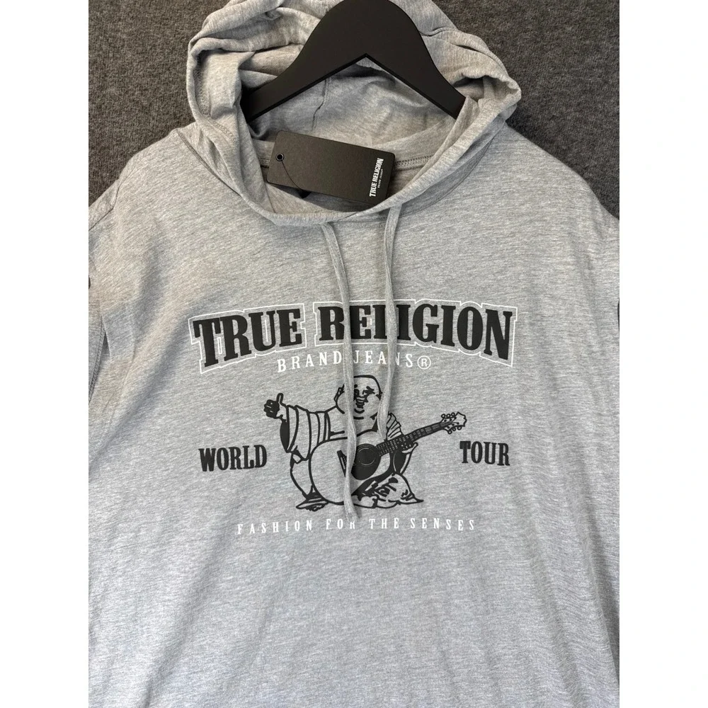 NWT True Religion Hooded Tank Men M Light Grey World Tour Buddha Sleeveless Gym
